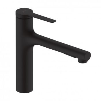  - HANSGROHE Zesis M33 bateria kuchenna 160, metalowa wyciągana wylewka, 2jet czarny mat 74822670 - 74822670 - Łazienki Szydłowski