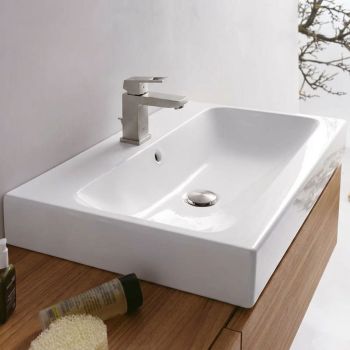  - GEBERIT iCon Umywalka stawiana na blat 75cm z przelewem, z otworem na baterię, biała z powłoką KeraTect 124575600 - 124575600 - Łazienki Szydłowski
