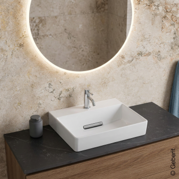 - Geberit ONE umywalka nablatowa 50 x 41 cm biały połysk z KeraTect 505024001 - 505.024.00.1 - Łazienki Szydłowski