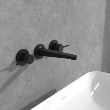 - VILLEROY&BOCH Conum bateria umywalkowa ścienna dwuuchwytowa, z elementem podtynkowym czarny mat TVW127002000K5 - TVW127002000K5 - Łazienki Szydłowski