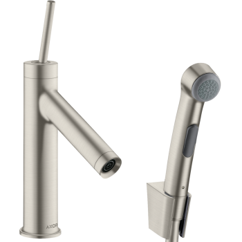  - AXOR Starck Jednouchwytowa bateria umywalkowa 90 z główką Bidette i wężem 160 cm, komplet odpływowy Push-Open Stal Szlachetna Optyczna 10300800 - 10300800 - Łazienki Szydłowski