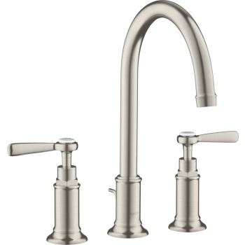 - AXOR Montreux 3-otworowa bateria umywalkowa 180 z uchwytami jednoramiennymi i kompletem odpływowym z cięgłem stal szlachetna optyczna 16514800 - 16514800 - Łazienki Szydłowski