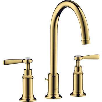 - AXOR Montreux 3-otworowa bateria umywalkowa 180 z ukompletem odpływowym z cięgłem złoty optyczny polerowany 16514990 - 16514990 - Łazienki Szydłowski