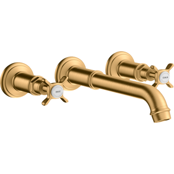  - AXOR Montreux 3-otworowa bateria umywalkowa z uchwytami krzyżowymi i wlewką 165 - 225 mm, ścienna, podtynkowa mosiądz szczotkowany 16532950 - 16532950 - Łazienki Szydłowski