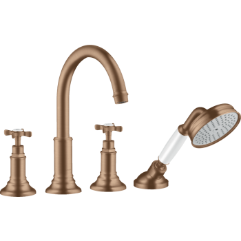 - AXOR Montreux 4-otworowa bateria wannowa do montażu na cokole z płytek z uchwytami krzyżowymi czerwone złoto szczotkowane 16544310 - 16544310 - Łazienki Szydłowski