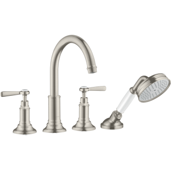 - AXOR Montreux 4-otworowa bateria wannowa do montażu na cokole z płytek z uchwytami jednoramiennymi stal szlachetna optyczna 16554800 - 16554800 - Łazienki Szydłowski