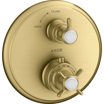  - AXOR Montreux Bateria termostatyczna z uchwytem krzyżowym i zaworem odcinającym do 1 odbiornika, podtynkowa złoty optyczny szczotkowany 16800250 - 16800250 - Łazienki Szydłowski