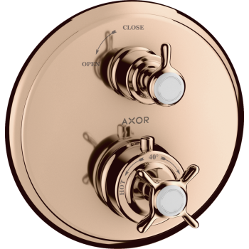  - AXOR Montreux Bateria termostatyczna z uchwytem krzyżowym i zaworem odcinającym do 1 odbiornika, podtynkowa czerwony złoty polerowany 16800300 - 16800300 - Łazienki Szydłowski