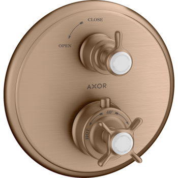 - AXOR Montreux Bateria termostatyczna z uchwytem krzyżowym i zaworem odcinającym do 1 odbiornika, podtynkowa czerwone złoto szczotkowane 16800310 - 16800310 - Łazienki Szydłowski