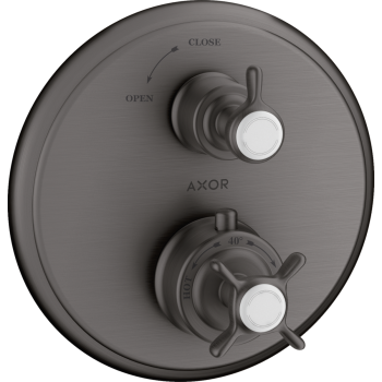 - AXOR Montreux Bateria termostatyczna z uchwytem krzyżowym i zaworem odcinającym czarny chrom szczotkowany 16800340 - 16800340 - Łazienki Szydłowski