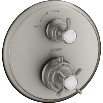 - AXOR Montreux Bateria termostatyczna z uchwytem krzyżowym i zaworem odcinającym do 1 odbiornika, podtynkowa stal szlachetna optyczna 16800800 - 16800800 - Łazienki Szydłowski