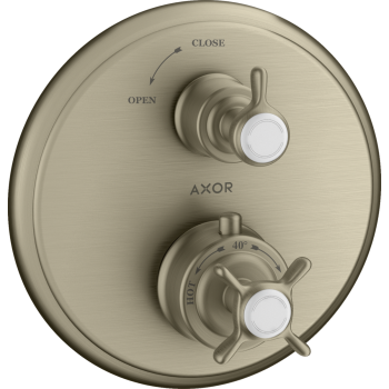 - AXOR Montreux Bateria termostatyczna z uchwytem krzyżowym i zaworem odcinającym nikiel szczotkowany 16800820 - 16800820 - Łazienki Szydłowski