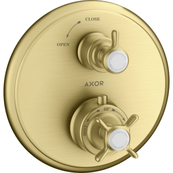  - AXOR Montreux Bateria termostatyczna z uchwytem krzyżowym i zaworem odcinającym do 1 odbiornika, podtynkowa mosiądz szczotkowany 16800950 - 16800950 - Łazienki Szydłowski