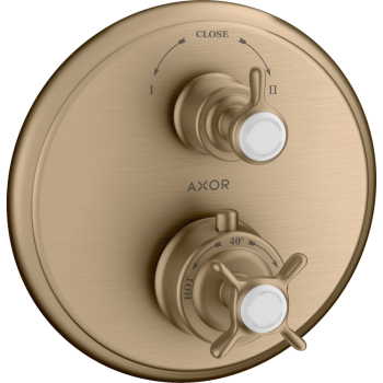 - AXOR Montreux Bateria termostatyczna z uchwytem krzyżowym i zaworem odcinająco-przełączającym brąz szczotkowany 16820140 - 16820140 - Łazienki Szydłowski
