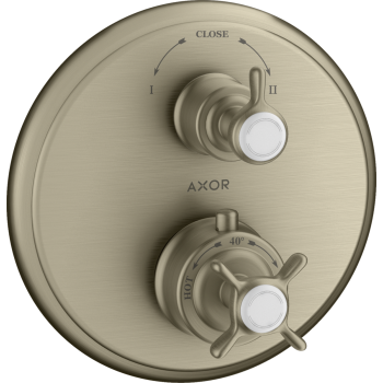 - AXOR Montreux Bateria termostatyczna z uchwytem krzyżowym i zaworem odcinająco-przełączającym nikiel szczotkowany 16820820 - 16820820 - Łazienki Szydłowski