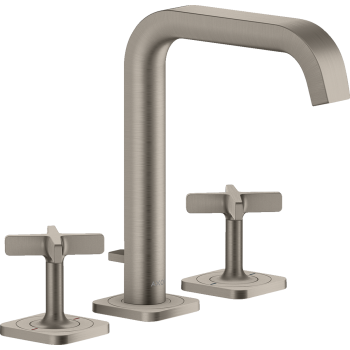 - AXOR Citterio E 3-otworowa bateria umywalkowa 170 z rozetami i kompletem odpływowym z cięgłem stal szlachetna optyczna 36108800 - 36108800 - Łazienki Szydłowski