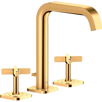  - AXOR Citterio E 3-otworowa bateria umywalkowa 170 z rozetami i kompletem odpływowym z cięgłem złoty optyczny polerowany 36108990 - 36108990 - Łazienki Szydłowski