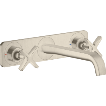  - AXOR Citterio E 3-otworowa bateria umywalkowa z płytką i wylewką 220 mm, ścienna, podtynkowa nikiel szczotkowany 36115820 - 36115820 U - Łazienki Szydłowski