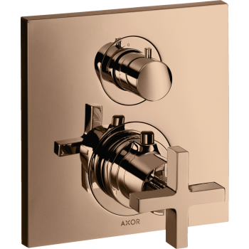 - AXOR Citterio Bateria termostatyczna z uchwytem krzyżowym i zaworem odcinającym do 1 odbiornika, podtynkowa czerwone złoto polerowane 39705300 - 39705300 - Łazienki Szydłowski