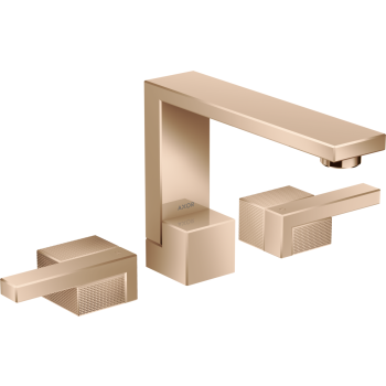 - AXOR Edge 3-otworowa bateria umywalkowa 130 z kompletem odpływowym Push-Open, szlif diamentowy czerwone złoto polerowane 46051300 - 46051300 - Łazienki Szydłowski