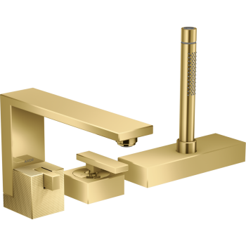 - AXOR Edge 3-otworowa jednouchwytowa bateria na brzeg wanny, sBox, szlif diamentowy złoty optyczny polerowany 46431990 - 46431990 - Łazienki Szydłowski