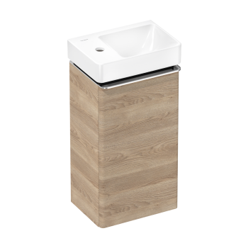  - HANSGROHE Xelu Q Zestaw mała umywalka wisząca z półką po lewej stronie z szafką z drzwiami lewymi 34 x 24,5cm, naturalny dąb 54364000 - 54364000 - Łazienki Szydłowski