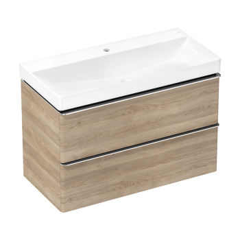 - HANSGROHE Xelu Q Zestaw umywalka wisząca z szafką z 2 szufladami 98 x 47,5cm naturalny dąb 54385000 - 54385000 - Łazienki Szydłowski