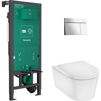- HANSGROHE EluPura S Zestaw stelaż podtynkowy iFrame z przyciskiem spłukującym Frame chrom i miską wiszącą WC EluPura S z deską WC 60303000 - 60303000 - Łazienki Szydłowski