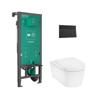 - HANSGROHE EluPura S Zestaw stelaż podtynkowy z przyciskiem spłukującym i miską wiszącą WC EluPura S z deską WC 60303670 - 60303670 - Łazienki Szydłowski
