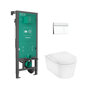 - HANSGROHE EluPura S Zestaw stelaż podtynkowy z przyciskiem spłukującym i miską wiszącą WC EluPura S z deską WC 60303700 - 60303700 - Łazienki Szydłowski