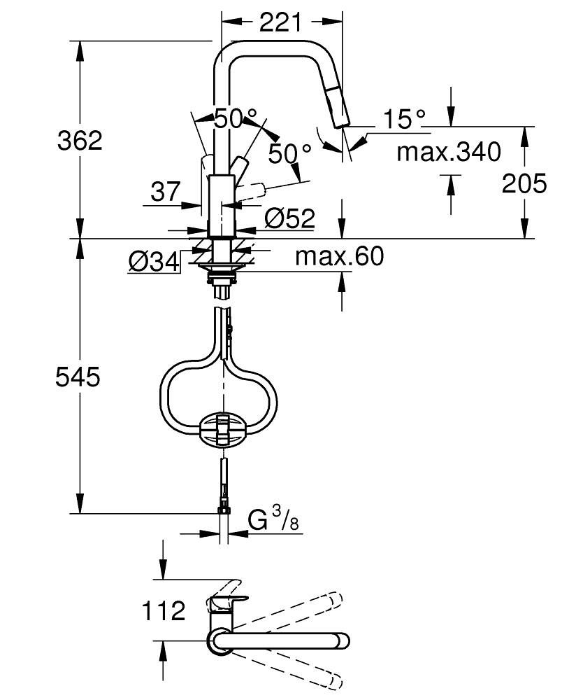 GROHE Eurosmart Bateria kuchenna wyciągana czarny mat
