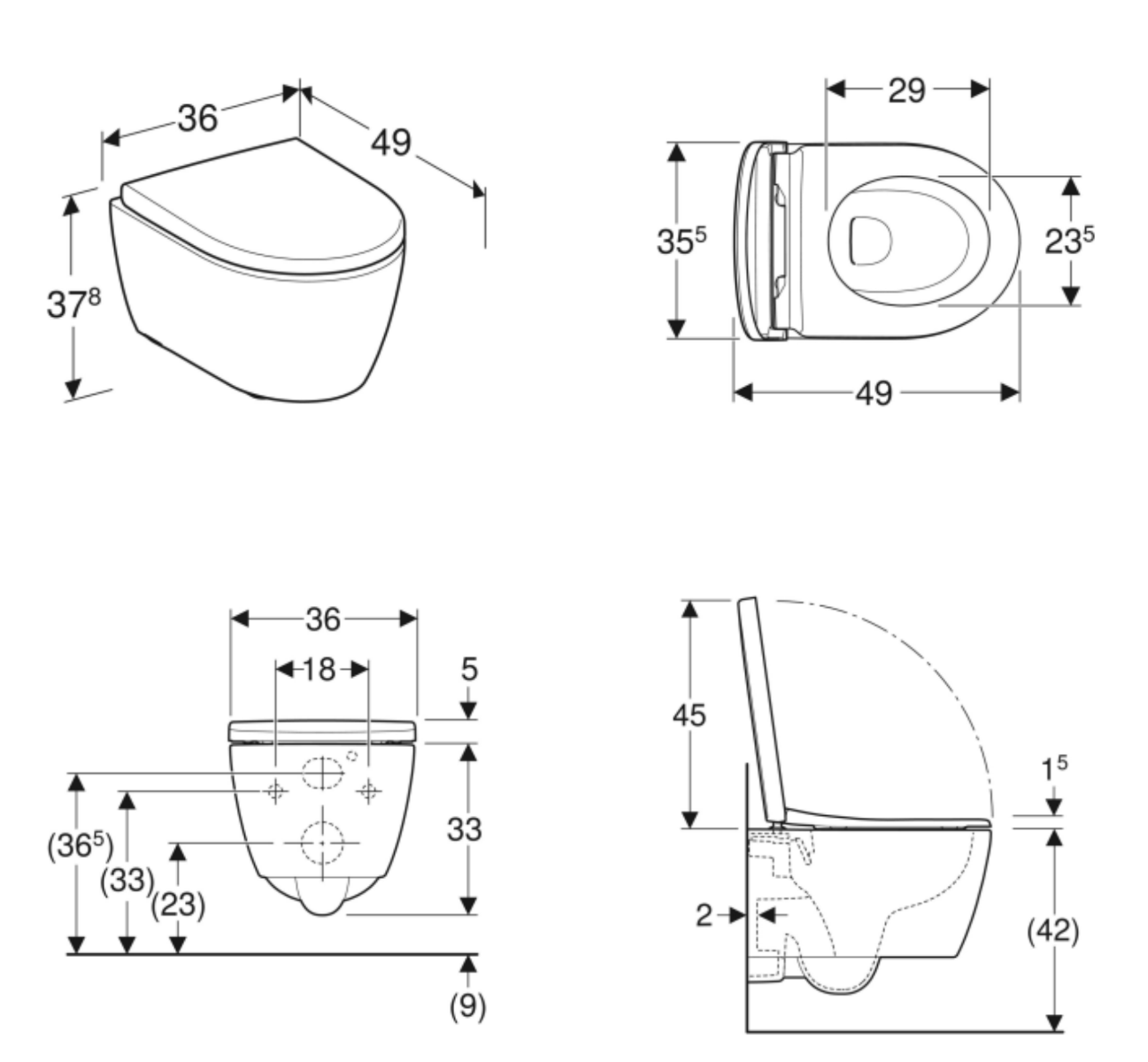 ★ Invisible ink DUST SMALL BOWL Geberit iCon miska WC wisząca 49x36 cm biały | Łazienki