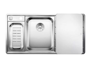  - BLANCO AXIS III 6 S-IF zlewozmywak 100x51 cm z odsączarka komora lewa, korek auto., InFino, deska szkło białe, stal polerowana 522105 - 522105 - Łazienki Szydłowski