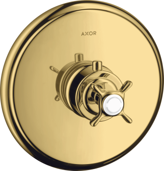 - AXOR Montreux Bateria termostatyczna HighFlow z uchwytem krzyżowym, złoty optyczny polerowany 16815990 - 16815990 - Łazienki Szydłowski