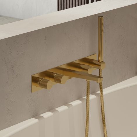 - OMNIRES CONTOUR bateria wannowa 5-otworowa podtynkowa, złoty szczotkowany CT80371GLB - CT80371GLB - Łazienki Szydłowski