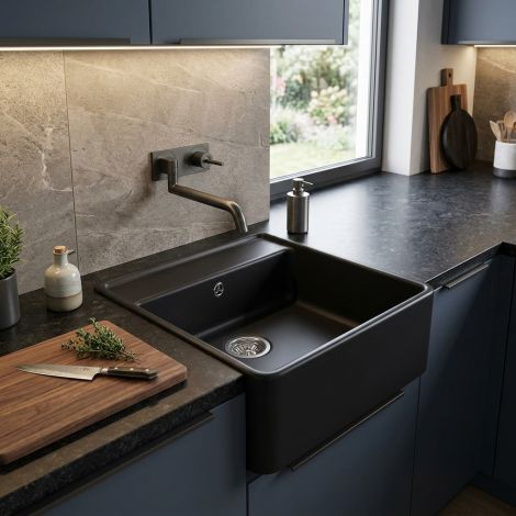 - VILLEROY&BOCH zlew ceramiczny 59,5 x 63 cm z bez otworu na baterię kuchenną pure black 632061R7 - 632061R7 - Łazienki Szydłowski
