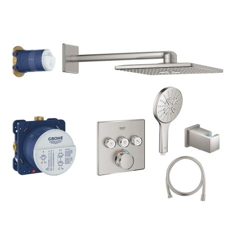 - GROHE-Grohtherm SmartControl Perfect zestaw prysznicowy z termostatem i deszczownicą kolor stal nierdzewna 34706DC0 - 34706DC0 - Łazienki Szydłowski