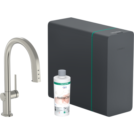 - Hansgrohe Aqittura M91 SodaSystem 210, wyciągana wylewka, 1jet, sBox lite stal nierdzewna szczotkowana 76838800 - 76838800 - Łazienki Szydłowski