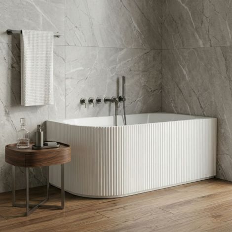 - Aqualine TIBERA STRIP wanna narożna 170 x 80 cm prawa biała z obudową ryflowaną E1015G - E1015G - Łazienki Szydłowski