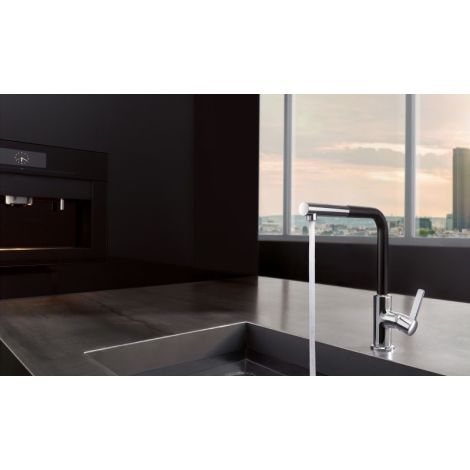 - KLUDI L-INE S Bateria kuchenna czarny mat / chrom 408518775 - 408518775 - Łazienki Szydłowski