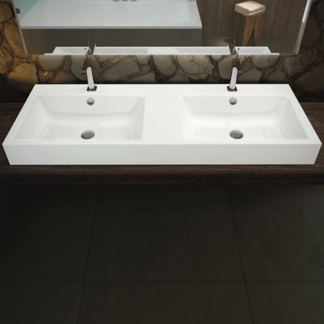- KALDEWEI Puro Umywalka ścienna podwójna 130 x 46 cm , z przelewem, biała 906706043001 - 906706043001 - Łazienki Szydłowski