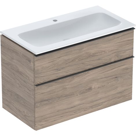  - GEBERIT iCon umywalka 90 x 48 cm biały połysk z powłoką KeraTec ,z szafką  orzech hikora  502333JR1 - 502.333.JR.1 - Łazienki Szydłowski