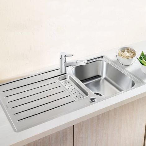  - BLANCO LANTOS 5 S-IF zlewozmywak 94 x 49 cm odwracalny, korek auto., odsączarka stalowa, stal szczotkowana 517281 - 517281 - Łazienki Szydłowski