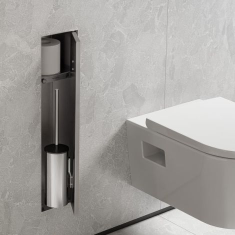 - Hansgrohe XtraStoris Rock Wnęka ścienna z półką i szczotką wc i drzwiczkami do wyłożenia płytkami Stal Szlachetna Szczotkowana 56060800 - 56060800 - Łazienki Szydłowski