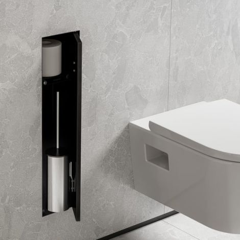  - Hansgrohe XtraStoris Rock Wnęka ścienna z półką, pojemnikiem na szczotkę toaletową i drzwiczkami do wyłożenia płytkami czarny mat  56060670 - 56060670 - Łazienki Szydłowski