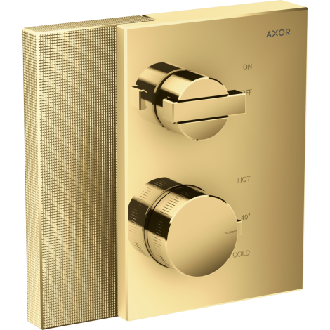 - AXOR Edge Bateria termostatyczna z zaworem odcinającym do 1 odbiornika, podtynkowa, szlif diamentowy złoty optyczny polerowany 46751990 - 46751990 - Łazienki Szydłowski