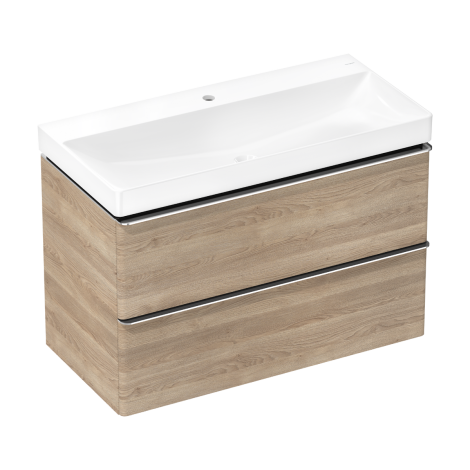 - HANSGROHE Xelu Q Zestaw umywalka wisząca z szafką z 2 szufladami 98 x 47,5cm naturalny dąb 54385000 - 54385000 - Łazienki Szydłowski
