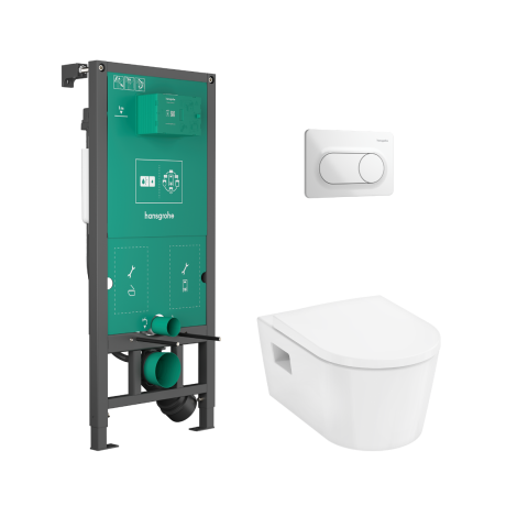  - HANSGROHE EluPura Original S Zestaw stelaż podtynkowy z przyciskiem spłukującym  i miską wiszącą WC EluPura Original S z deską biały 60302450 - 60302450 - Łazienki Szydłowski