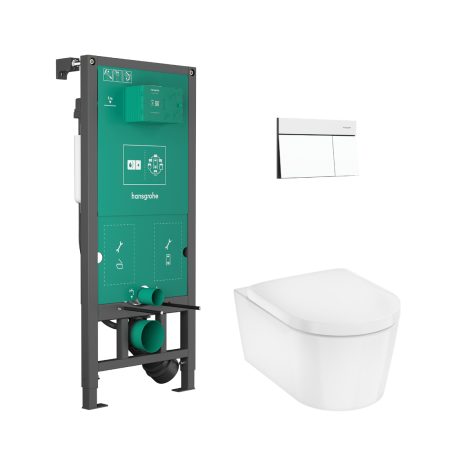  - HANSGROHE EluPura S Zestaw stelaż podtynkowy z przyciskiem spłukującym  i miską wiszącą WC EluPura S z deską WC  60303700 - 60303700 - Łazienki Szydłowski