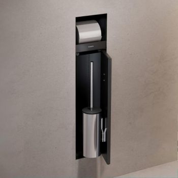 HANSGROHE XtraStoris Rock Zamykana wnęka do wyłożenia płytkami z pojemnikiem na szczotkę i papier toaletowy ramka drzwi w kolor czarny mat 56062670